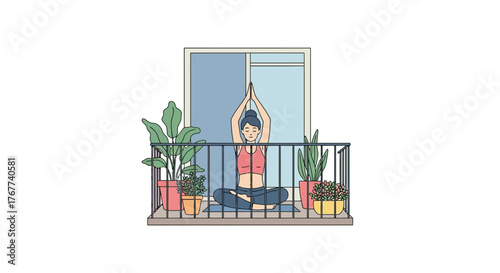 Find inner peace with yoga on your balcony, illustrated with healthy lifestyle and wellness focus, a mindful moment for relaxation and wellbeing