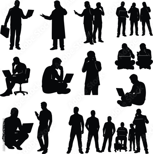 Silhouette Communication Concept Vector Set – People in Discussion and Team Interaction Poses.