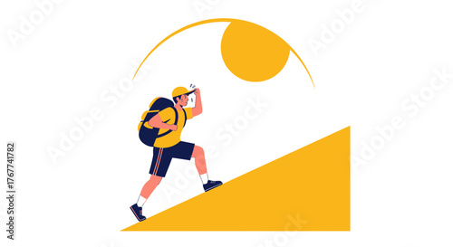A Person Achieving Goals by Hiking Up a Mountain Under a Bright Sun