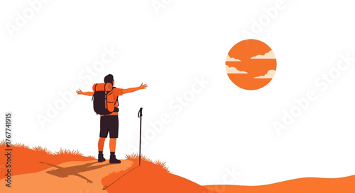 A Hiker Appreciating The Scenery During Hiking With Arms Outstretched Toward The Sunlight