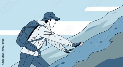 A Person Climbing Up A Mountain, Illustrating The Idea Of Determination And Courageous Endeavors