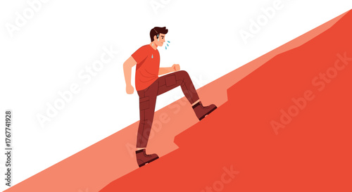 A Person Climbing Up A Red Slope Depicting Effort Perseverance And Determination