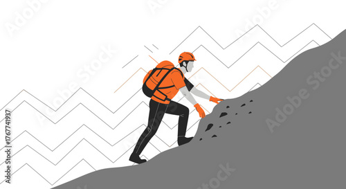 A Person Climbing Up A Rocky Hill Representing Goals, Challenges, And Ambition