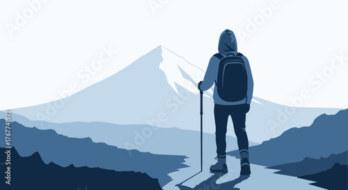 A Hiker Contemplates Vast Mountain Range As They Embark on Journey of Discovery