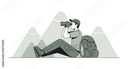 A Person Enjoying Nature and Watching Through Binoculars During a Mountain Trek