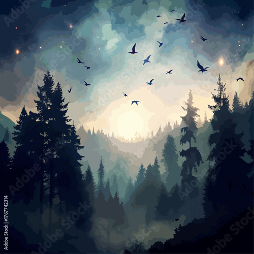 landscape with clouds and mountains