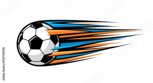 Soccer ball in motion with dynamic speed lines  transparent background
