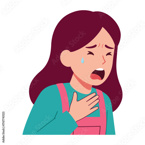 Woman Crying Holding Chest Shortness of Breath Illness Pain Vector
