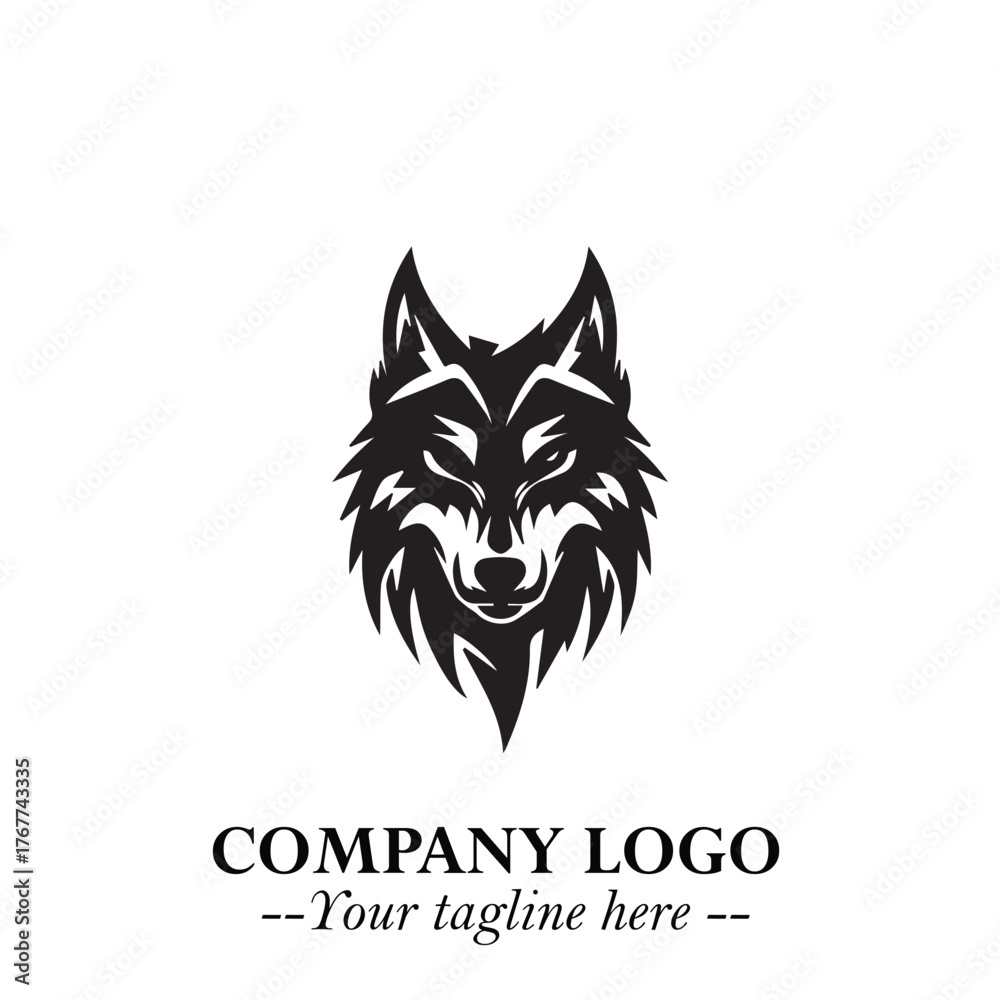 Obraz premium Fierce Head of Wolf Logo Symbol in Black on White Background with Bold Minimalist Modern Design