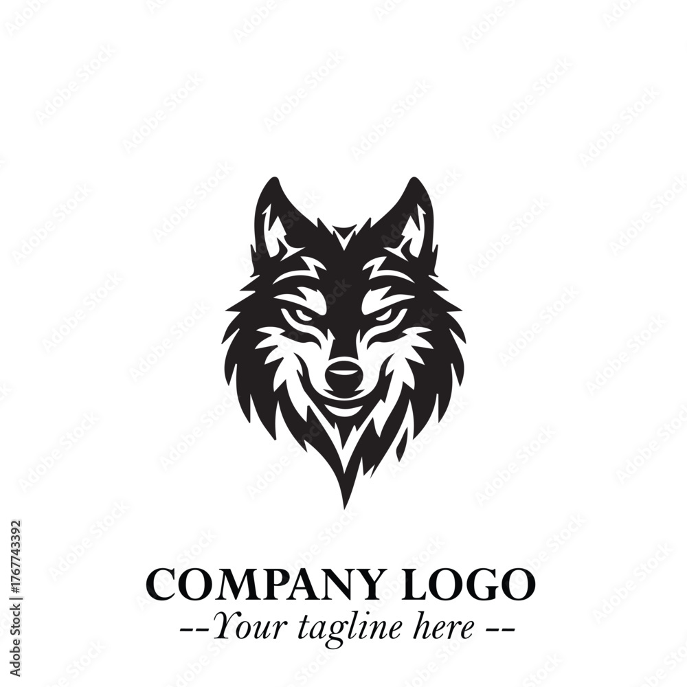 Obraz premium Fierce Head of Wolf Logo Symbol in Black on White Background with Bold Minimalist Modern Design