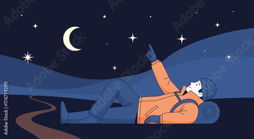 A Person Gazing At The Celestial Wonders of A Night Sky and Pointing At Stars