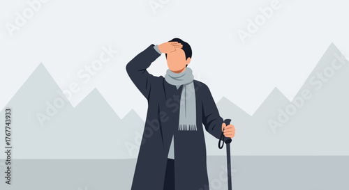 A Person Hikes in Winter, Seeking Adventure in the Majestic Mountain Range