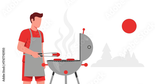 A Person Is Barbecuing Hot Dogs On A Grill Outdoors In Summer Weather