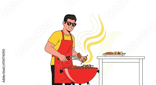 A Person Is Cooking A Delicious Barbecue With Some Skewers And A Red Grill