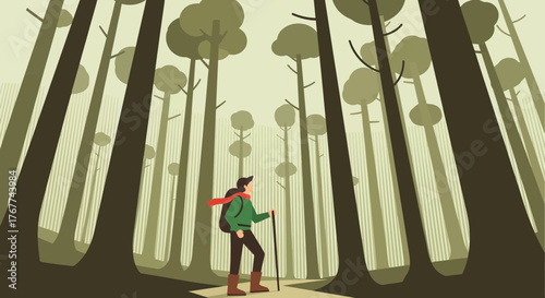 A Person Hiking Alone Through a Forest on a Path Seeking Adventure and Solitude