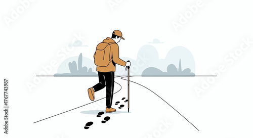 A Person Hiking Along a Winding Trail in a Beautiful Natural Landscape