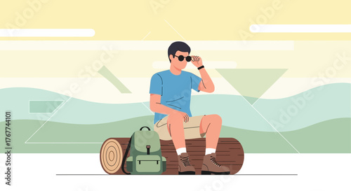 A Person Meditating While Enjoying A Peaceful Nature Scenery During A Hiking Trip