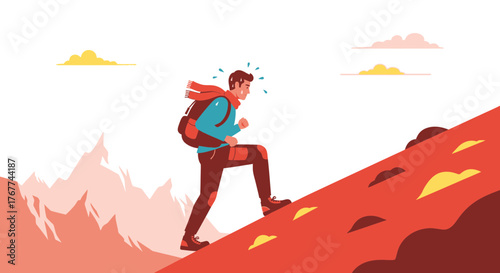 A Person Hiking Uphill Achieving The Top of The Mountain for Success and Triumph