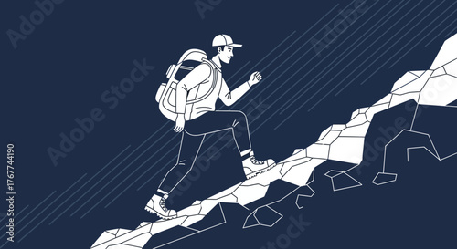 A Person Hiking Uphill Against a Dark Backdrop, Illustrating Endurance and Determination