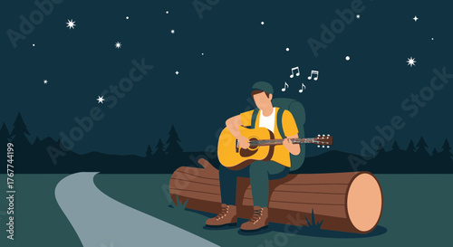 A Person Plays Guitar Outdoors At Night Under A Sparkling And Starry Dark Sky