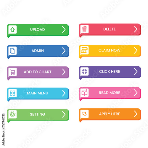 Colorful Button Set for Upload, Admin, and More A Comprehensive Collection for Web Design and User Interface
