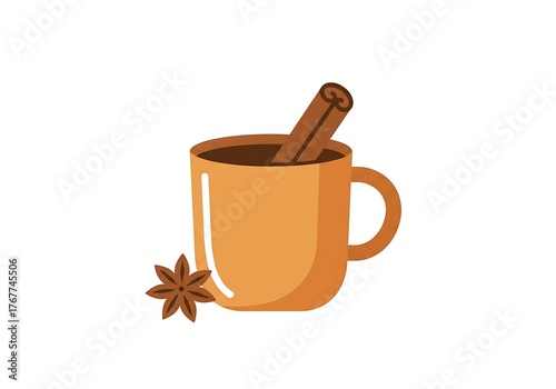 Warm Spiced Drink Mug with Cinnamon Stick and Star Anise Illustration