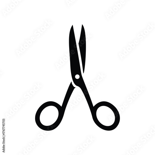Simple black silhouette icon of surgical scissors open ready for use clean design