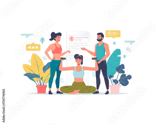 Fitness Guidance: An animated representation showcasing three individuals engaged in a fitness session, embodying the essence of wellness and healthy living through guidance.