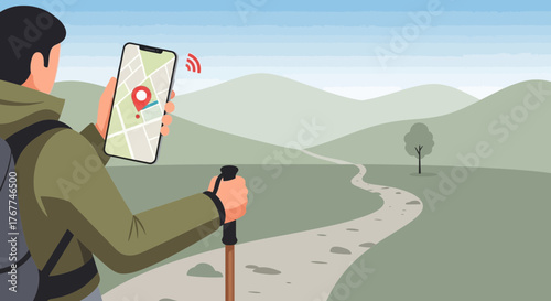 A Person Using Modern Technology With Navigation In A Natural Environment