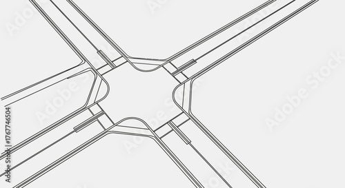 Abstract Geometric Road Intersection in Monochrome Design Suitable for Architectural Themes