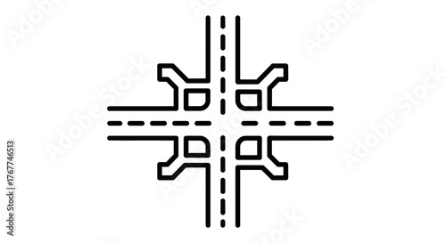 Abstract Graphic Depicting an Intersection of Roads and Expressways on a White Background