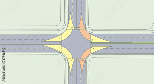 Abstract Illustration of a Road Intersection with Directional Arrows in a Minimalist Style