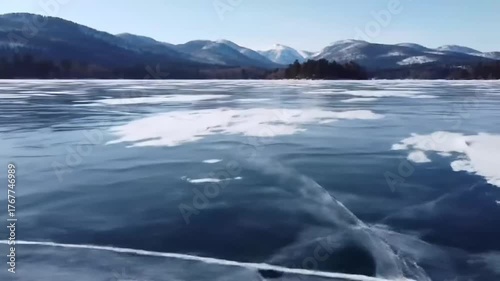 Wallpaper Mural Frozen lake reflects the clear blue sky and distant mountains on a cold winter day, creating a serene and peaceful landscape. Torontodigital.ca