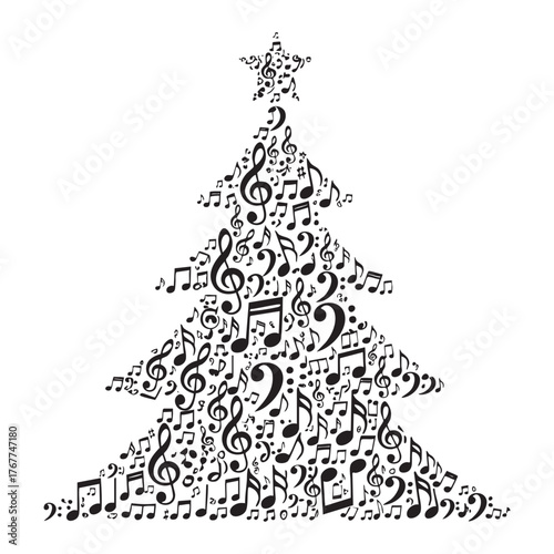 Musical Christmas Tree - Holiday Music Notes Vector Illustration