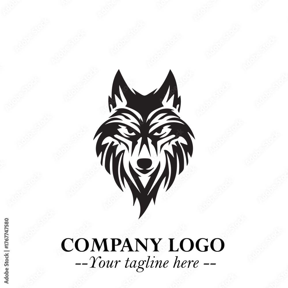 Obraz premium Fierce Head of Wolf Logo Symbol in Black on White Background with Bold Minimalist Modern Design