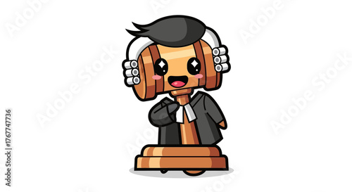 Whimsical cartoon gavel character embodying justice and legal proceedings with adorable charm