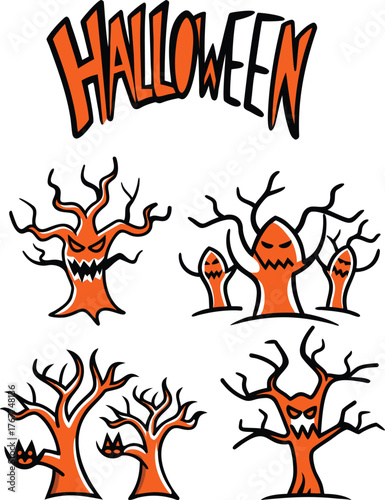 Spooky haunted trees under eerie moonlight