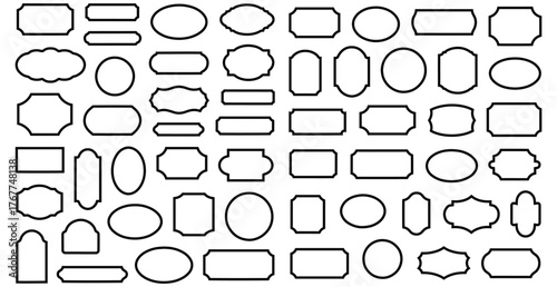 Collection of decorative outline geometric and oval frames and borders set, Various outlined frames and borders in different shapes and sizes, vector illustration