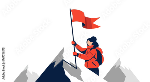 Achieving Peak Success Illustration Of A Person Planting A Flag At The Summit