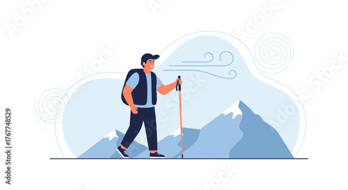 Adventurer Experiences Breezy Mountain Trek Reflecting Strength and Endurance in the Outdoors