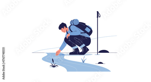 Adventurer Experiences Pure Nature's Tranquility By A Refreshing Stream of Crystal Clear Water