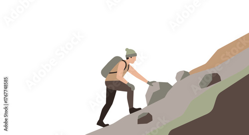 Adventurer Ascending Rocky Terrain Depicts Determination And The Challenge Conquered