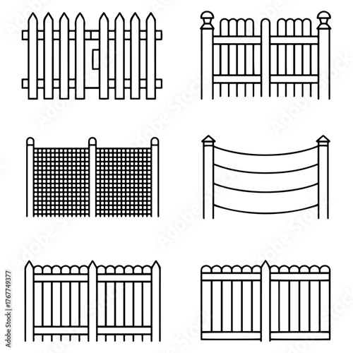fence types outline vector collection icon