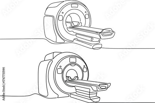 MRI Machine Line Art Vector Medical Imaging Scanner Illustration.