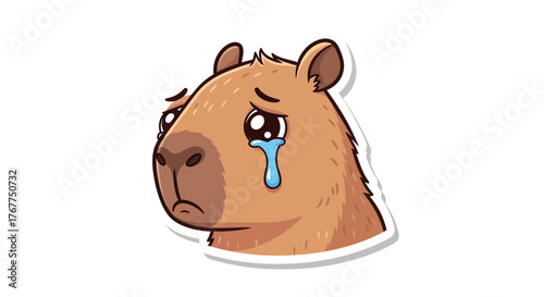 Expressive capybara sticker displaying tearful emotion on a white background for digital design