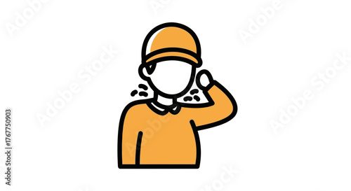 Illustrated person sneezing into elbow for sanitary virus safety instructions