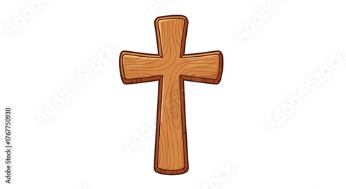 Illustration of a simple wooden cross with rounded edges on a white background