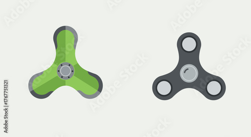 Two fidget spinners one green and gray one black and white