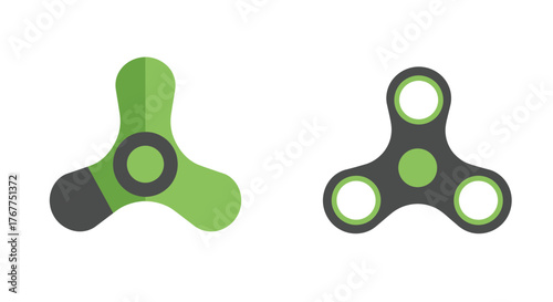 Two colorful fidget spinners with simple designs are displayed on a white background