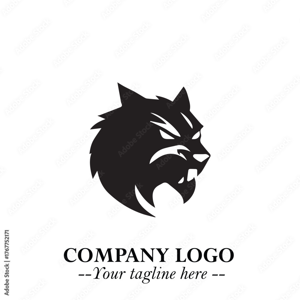 Fototapeta premium Fierce Head of Wolf Logo Symbol in Black on White Background with Bold Minimalist Modern Design